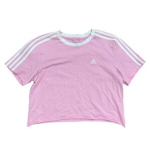 Adidas Light Pink Short Sleeve Cropped Tee Shirt White Stripes XS